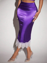 SXY Contrast Lace Hem Satin Pencil Skirt